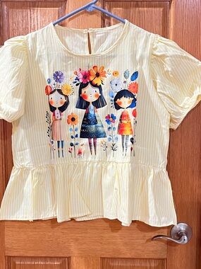 Lady’s  Yellow Floral Graphic Peplum Top